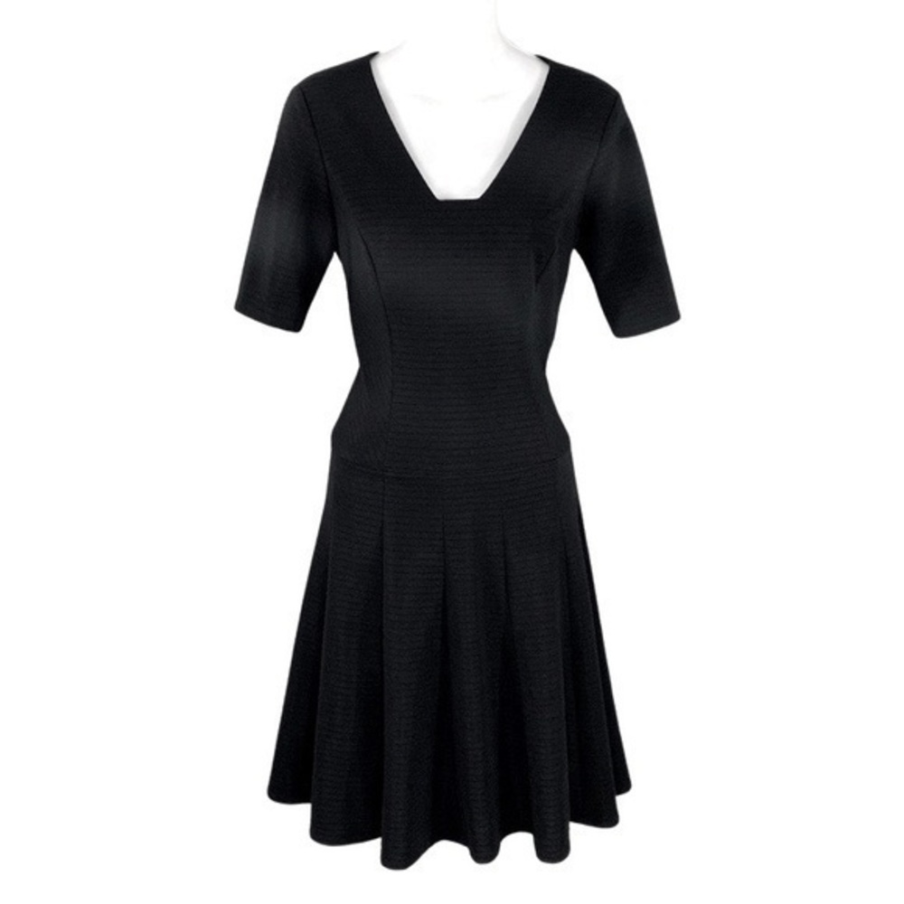 Anne Klein black textured stripe flare dress MM3